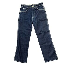 Vintage Rump Dark Indigo Contrast Stitch Straight Leg Denim Jeans Mens 33x30